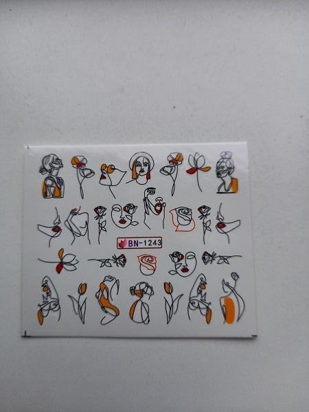 Velletje nagel water decals stickers BN-1243 kunst vrouw, Bruin, Nieuw, Ophalen of Verzenden, Handen en Nagels