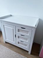 Witte houten commode met rieten lades, Ophalen, Gebruikt, 50 tot 70 cm, 100 cm of meer