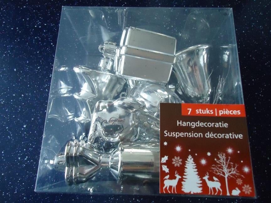 hangdecoratie  7 stuks voor in de kerstboom, zilverkleur nw, Diversen, Kerst, Ophalen of Verzenden, Nieuw