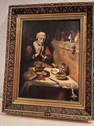 schilderij : Oude vrouw in Gebed in mooie lijst  beschikbaar voor biedingen