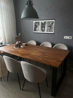 Houten eettafel met stalen poten, Huis en Inrichting, Tafels | Eettafels, Ophalen, Gebruikt, 100 tot 150 cm, Eikenhout