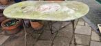 Charmante tuintafel met ovaal marmeren blad (brocante), Ophalen, Gebruikt, Ovaal, Overige materialen