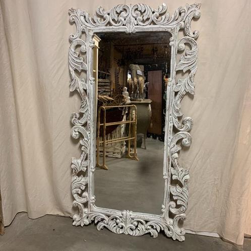 Barok spiegel - houten lijst - wit - 170 x 90 cm -TTM Wonen, Antiek en Kunst, Antiek | Spiegels, 50 tot 100 cm, 150 tot 200 cm