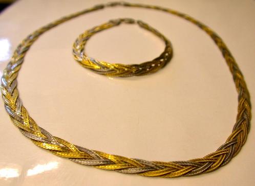 Ketting en armband zilver goud verguld vlechtwerk, Sieraden, Tassen en Uiterlijk, Antieke sieraden, Ketting, Overige materialen