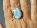 Zilveren ring met natuurlijke Larimar steen zilver 925, Sieraden, Tassen en Uiterlijk, Ringen, 18 tot 19, O.T., Blauw, Nieuw