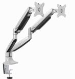 DQ Dubbele Monitorarm zilver- met Gasveer (wallsupport), DQ, Zo goed als nieuw, In hoogte verstelbaar, Ophalen