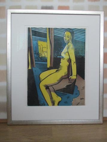 Fraaie expressieve kleurenhoutsnede van Jan Wiegers beschikbaar voor biedingen