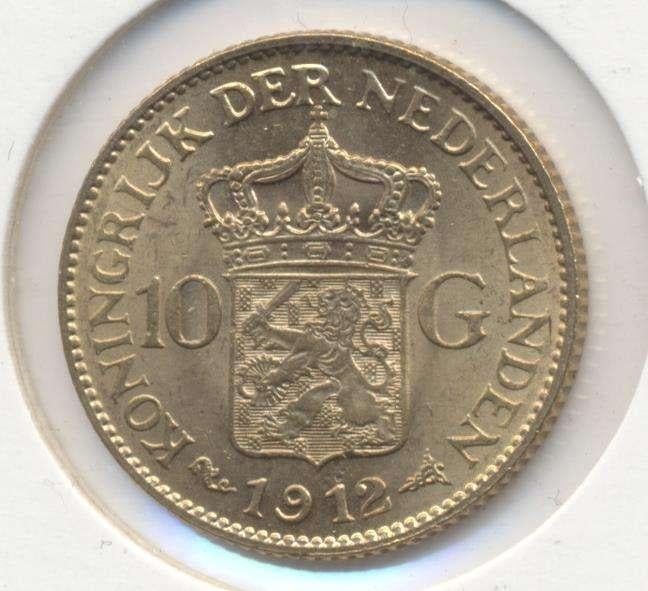 Nederland 10 Gulden 1912 Wilhelmina, Koningin Wilhelmina, Losse munt, 10 gulden, Goud