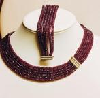 Collier met robijnen,  gouden slot en diamanten, Ophalen of Verzenden, Zo goed als nieuw, Met edelsteen, Goud