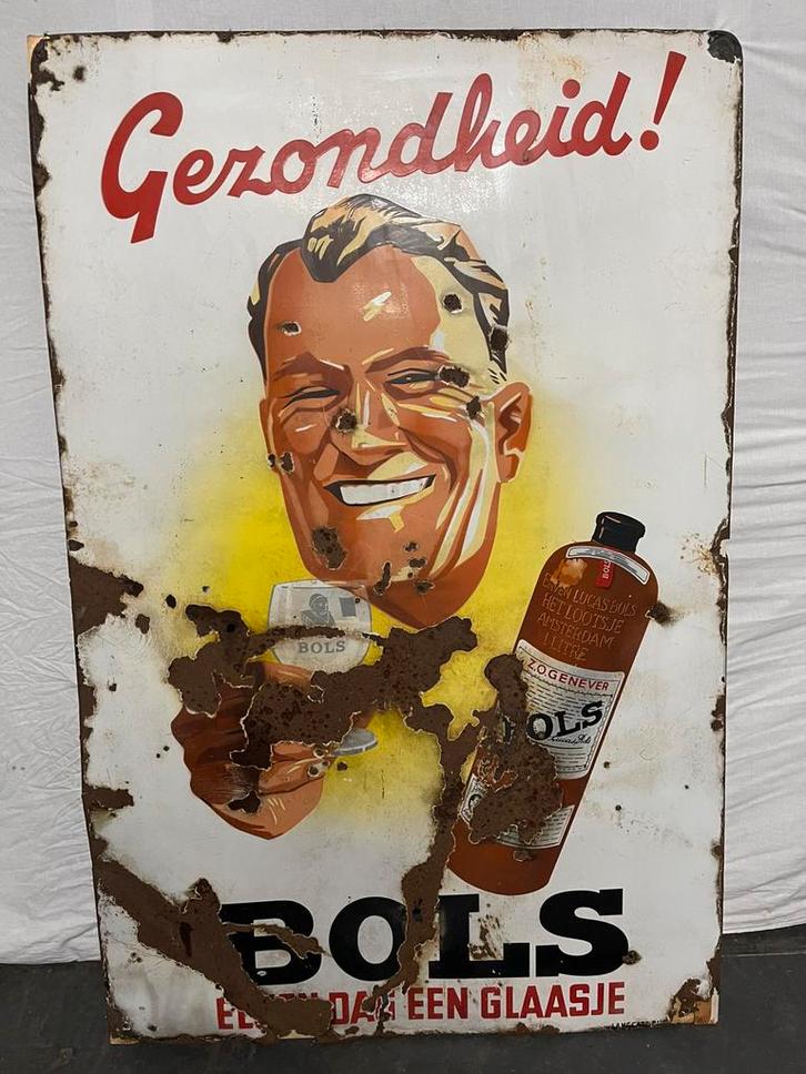 Groot Emaille Bols Bord, Verzamelen, Merken en Reclamevoorwerpen, Zo goed als nieuw, Reclamebord, Ophalen