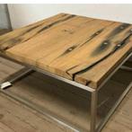 NIEUWE Salontafel 80x80 cm eikenhout met RVS frame , 50 tot 100 cm, Vierkant, Nieuw, Nb