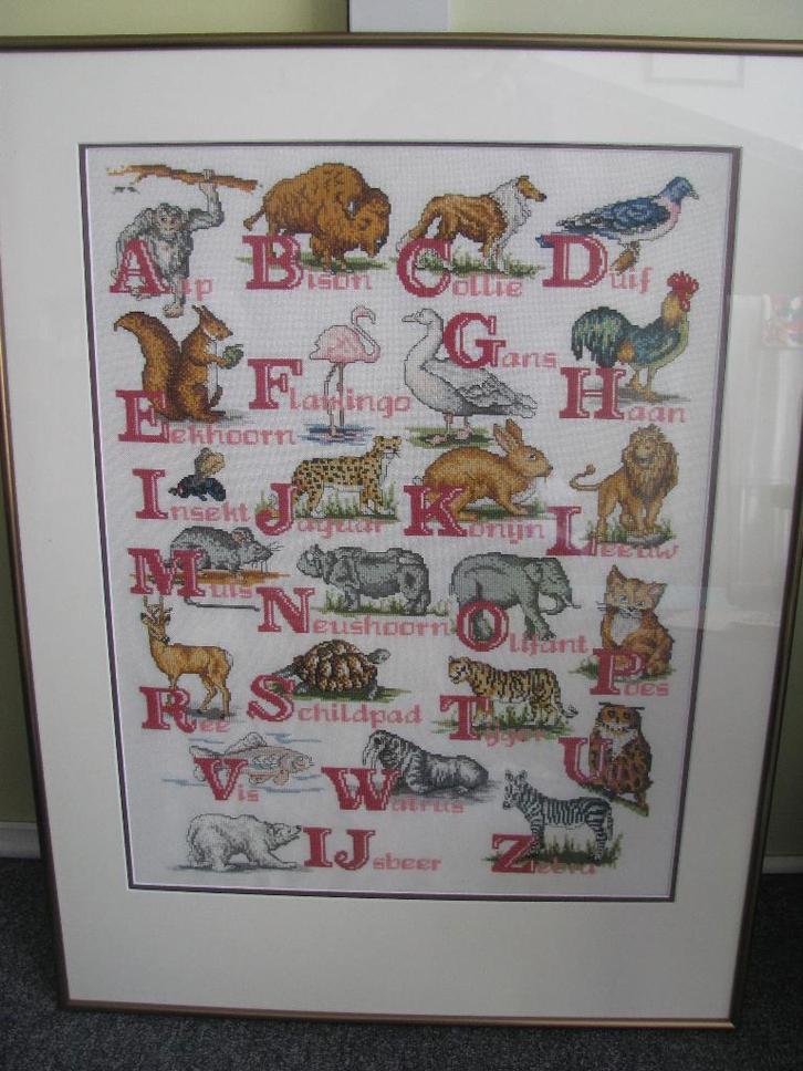 Dieren & vogels * PRACHTIG * borduurwerk * het ABC / Alfabet, Huis en Inrichting, Woonaccessoires | Wanddecoraties, Zo goed als nieuw