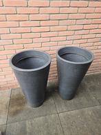 2 hoge grote bloempotten grijs, Tuin en Terras, Bloempotten, Ophalen, Kunststof, Gebruikt, Tuin