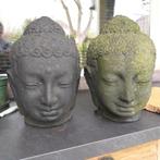 2 stenen Boeddha hoofden, Tuin en Terras, Ophalen of Verzenden, Gebruikt, Steen, Boeddhabeeld