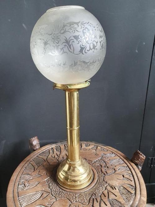 Koperen kaarslamp met matglazen bol 39 cm, Antiek en Kunst, Curiosa en Brocante, Ophalen