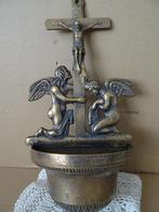 Antiek wijwaterbakje met engelen 31cm koper of messing 1850, Ophalen of Verzenden