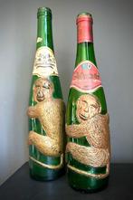Flessen Vaas vazen met goudkleurige aap groen glas vintage, Antiek en Kunst, Verzenden