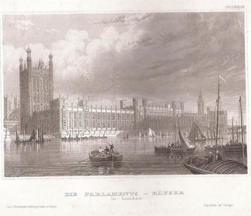 Die Parlaments-Häuser in London - Het Engelsche Parlement, Antiek en Kunst, Kunst | Etsen en Gravures, Ophalen of Verzenden