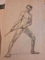 Figuurstudie tekening van mannelijk naakt, Ophalen of Verzenden