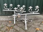 2x Brocante oude witte kandelaars / smeedijzer, Ophalen of Verzenden