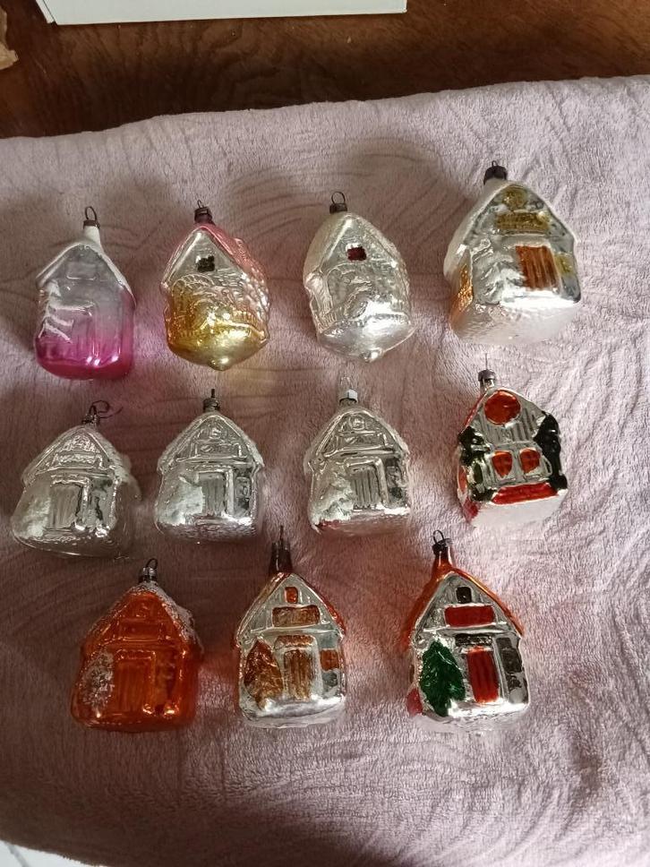 Prachtige antieke glazen kerstbal huisjes, Diversen, Kerst, Gebruikt, Ophalen of Verzenden