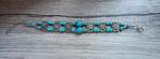 Zilverkleurig armbandje met turquoise steentjes uit Marokko, Ophalen of Verzenden, Zo goed als nieuw, Met bedels of kralen