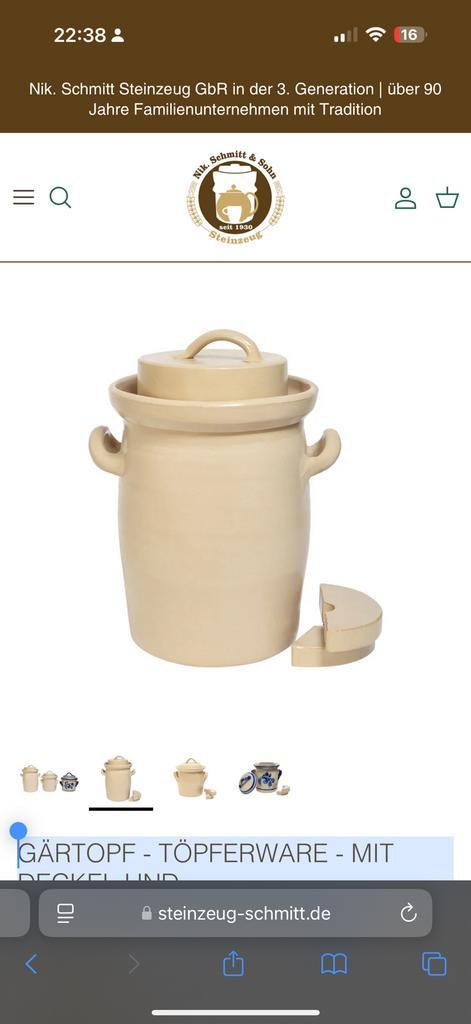 FERMENTATIEPOT 50 L, AARDEWERK, MET DEKSEL EN GEWICHTSSTENEN, Huis en Inrichting, Keuken | Potten en Pannen, Gebruikt, Pot, Bus of Blik