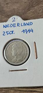 Zilveren 25 cent 1914 wilhelmina zeer mooie kwaliteit, Zilver, 25 cent, Ophalen of Verzenden, Koningin Wilhelmina