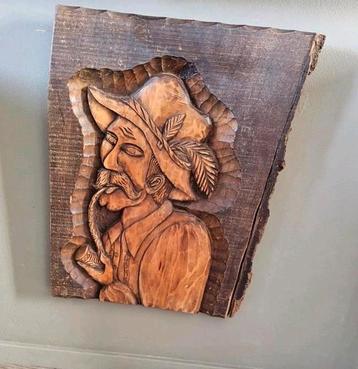 Prachtig groot houtsnijwerk, man met pijp beschikbaar voor biedingen