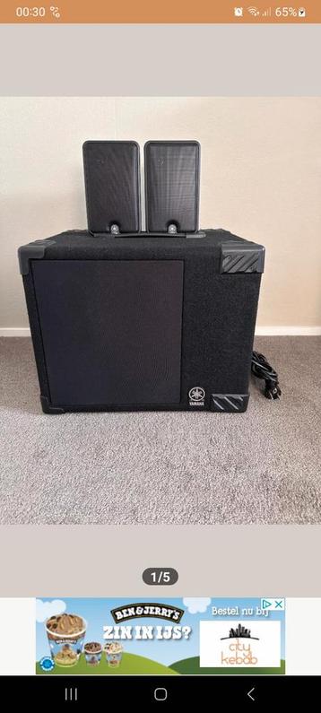 Yamaha Drummonitor Met Satelliet speakers/kabels bev beugels beschikbaar voor biedingen