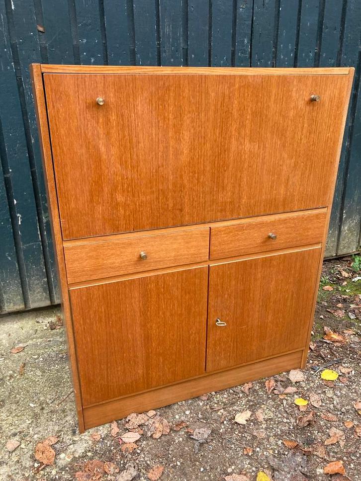 Midcentury Teakhouten Secretaire/Drankkast, Antiek en Kunst, Antiek | Meubels | Kasten, Ophalen