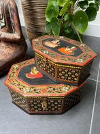 Indiase handbeschilderde kistjes India kist painted set, Minder dan 50 cm, Teakhout, Minder dan 50 cm, Ophalen of Verzenden