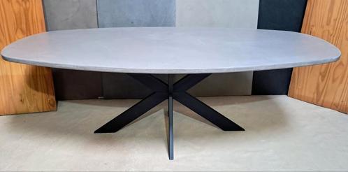 Industriële betonstuc eettafel in deens ovaal, Huis en Inrichting, Tafels | Eettafels, Nieuw, 50 tot 100 cm, 200 cm of meer, Vijf personen of meer