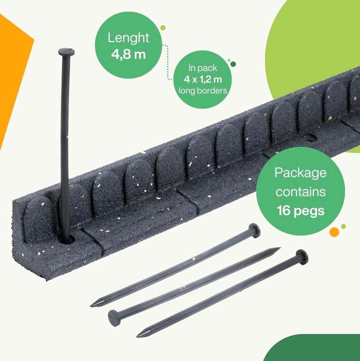 Rubbere tuinranden 8 x 1,2m, Tuin en Terras, Overige Tuin en Terras, Zo goed als nieuw, Ophalen