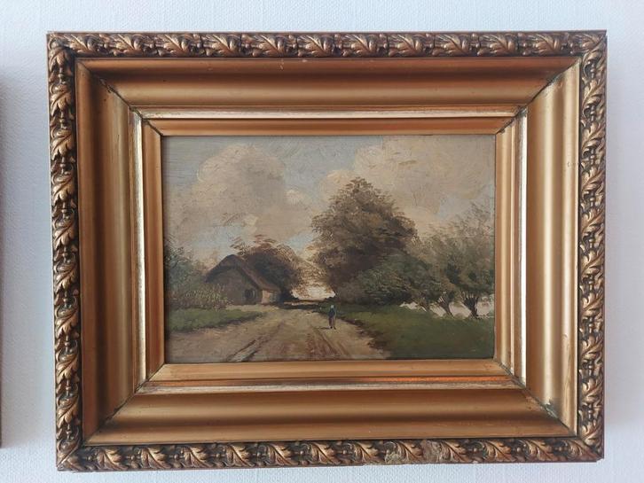 Olieverf op paneel – fijn landschap – ca. eind 19e, Antiek en Kunst, Kunst | Schilderijen | Klassiek, Ophalen of Verzenden
