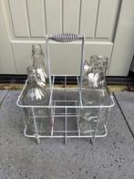 Antiek / brocante flessenrek met 4 flessen, Ophalen of Verzenden, Zo goed als nieuw