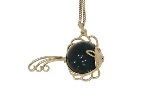 Sluierstaart vis 14k gouden ketting hanger heliotroop dames, Sieraden, Tassen en Uiterlijk, Antieke sieraden, Hanger, Goud, Met edelsteen