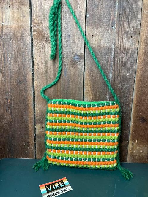 Vintage groen oranje schoudertas, Sieraden, Tassen en Uiterlijk, Tassen | Schoudertassen, Gebruikt, Overige merken, Groen, Ophalen of Verzenden