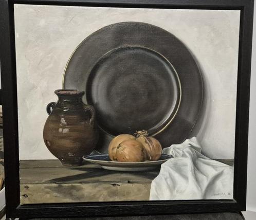 schilderij van André Verhelst: Uien op bord, Antiek en Kunst, Kunst | Schilderijen | Klassiek, Ophalen