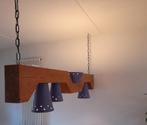 houten plafondlamp met terracotta lampenkappen 144cm breed, Huis en Inrichting, Lampen | Hanglampen, Minder dan 50 cm, Zo goed als nieuw