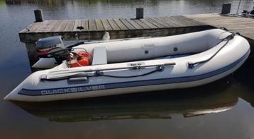 Rubberboot (quiksilver340) met motor, airdeck & strandwielen beschikbaar voor biedingen