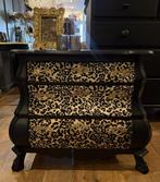 Vintage kastje, buikladekastje Leopard, oud buikkastje VdlM, Huis en Inrichting, Barok Brocante kast panter antiek 3-laads buikkast zwart goud