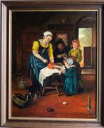 Schilderij in olieverf. Familie tafereel., Antiek en Kunst, Ophalen of Verzenden