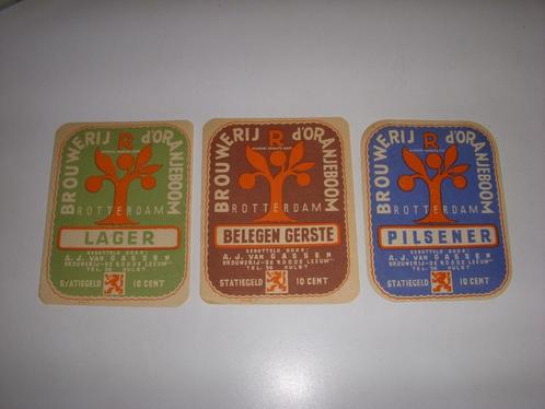 3 Vooroorlogse etiketten Oranjeboom bier, Roode Leeuw Hulst, Verzamelen, Biermerken, Zo goed als nieuw, Overige typen, Oranjeboom