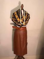 VINTAGE ROK MIDI LEATHER COGNAC, Kleding | Dames, Rokken, Maat 38/40 (M), Overige kleuren, Verzenden, Zo goed als nieuw
