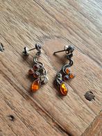 Zilveren oorbellen met amber, 925 gemerkt, vintage, Sieraden, Tassen en Uiterlijk, Antieke sieraden, Ophalen of Verzenden, Zilver