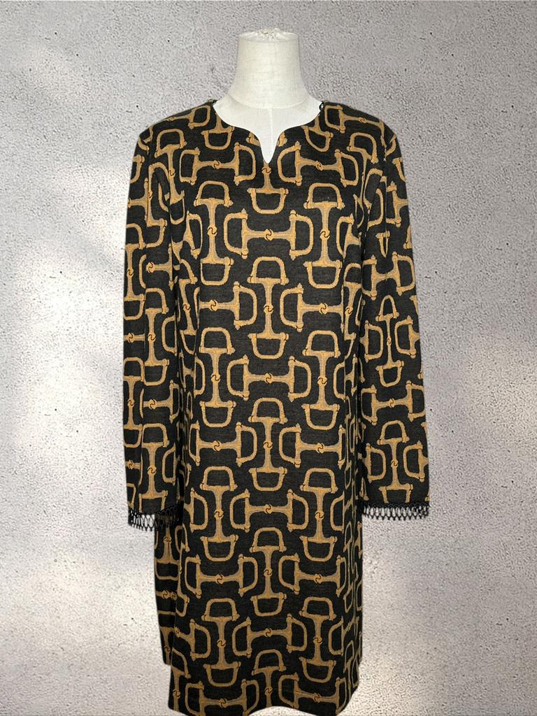Ana Alcazar Black Gold Patterned Midi Dress EU 44, Zwart, Maat 42/44 (L), Nieuw, Ophalen of Verzenden