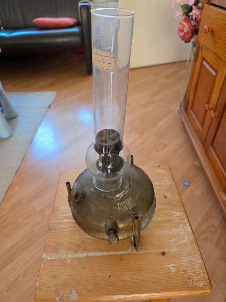 Antieke HA Messing Kaarslamp, Antiek en Kunst, Antiek | Lampen, Ophalen of Verzenden