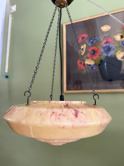 Hanglamp, schaallamp, Art Deco, gemarmerd, vintage, jr 30/40, Antiek en Kunst, Antiek | Lampen, Ophalen of Verzenden