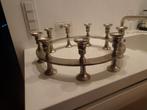 Verzilverde massieve ronde kandelaar voor negen kaarsen, Antiek en Kunst, Antiek | Kandelaars, Verzenden, Zilver